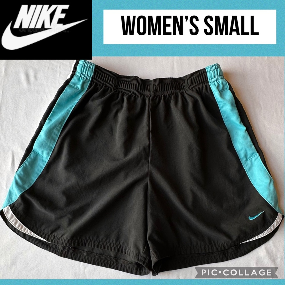 VTG Nike Womens Shorts Y2K 90s Black Aqua Side Stripe 3.5” Inseam Size Small